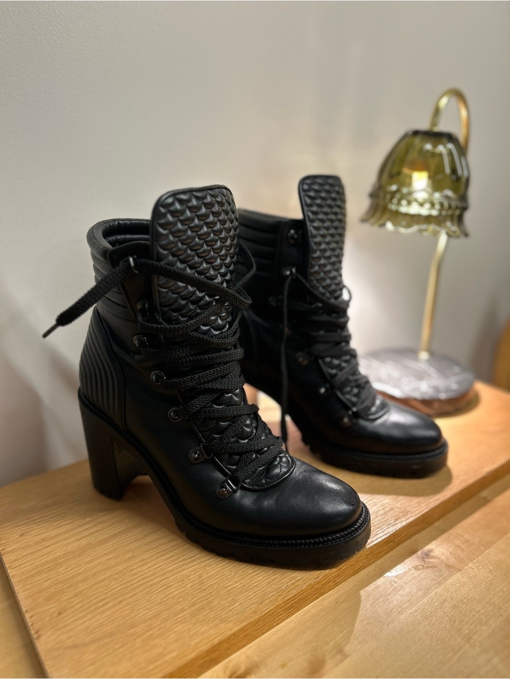 Christian Louboutin Black Lace-Up High Heel Ankle Boots